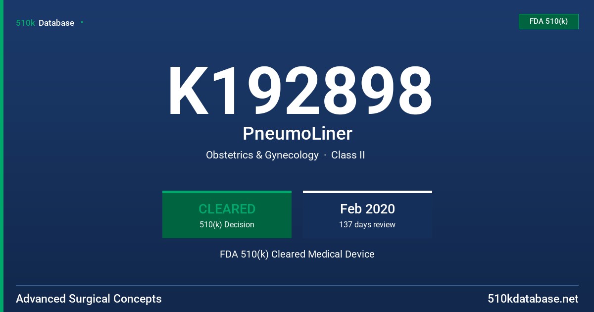 K192898 PneumoLiner FDA 510(k) Cleared Medical Device