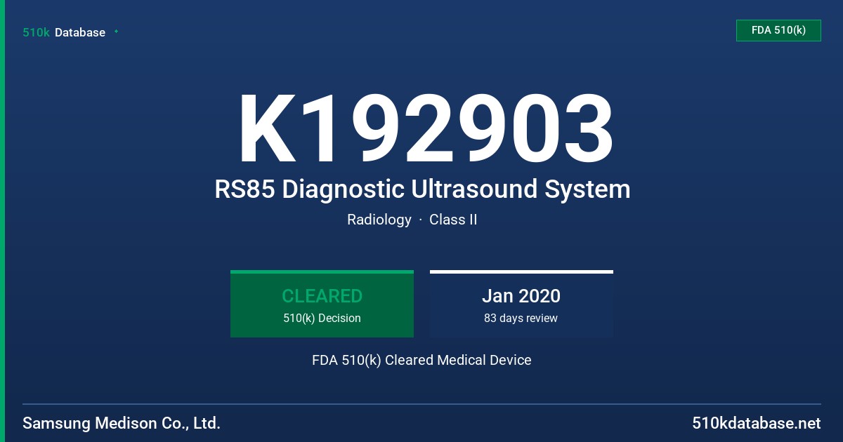 K192903 RS85 Diagnostic Ultrasound System FDA 510(k) Cleared Medical Device