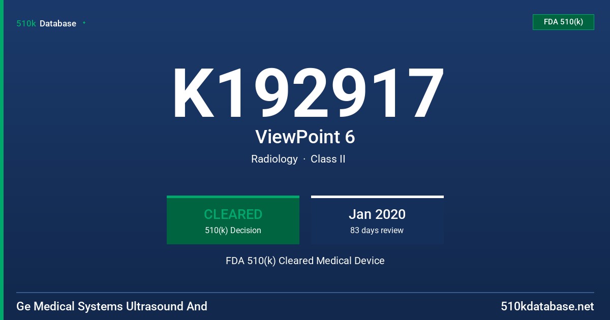 K192917 ViewPoint 6 FDA 510(k) Cleared Medical Device