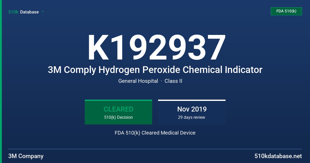 K192937 3M Comply Hydrogen Peroxide Chemical Indicator FDA 510(k) Cleared Medical Device