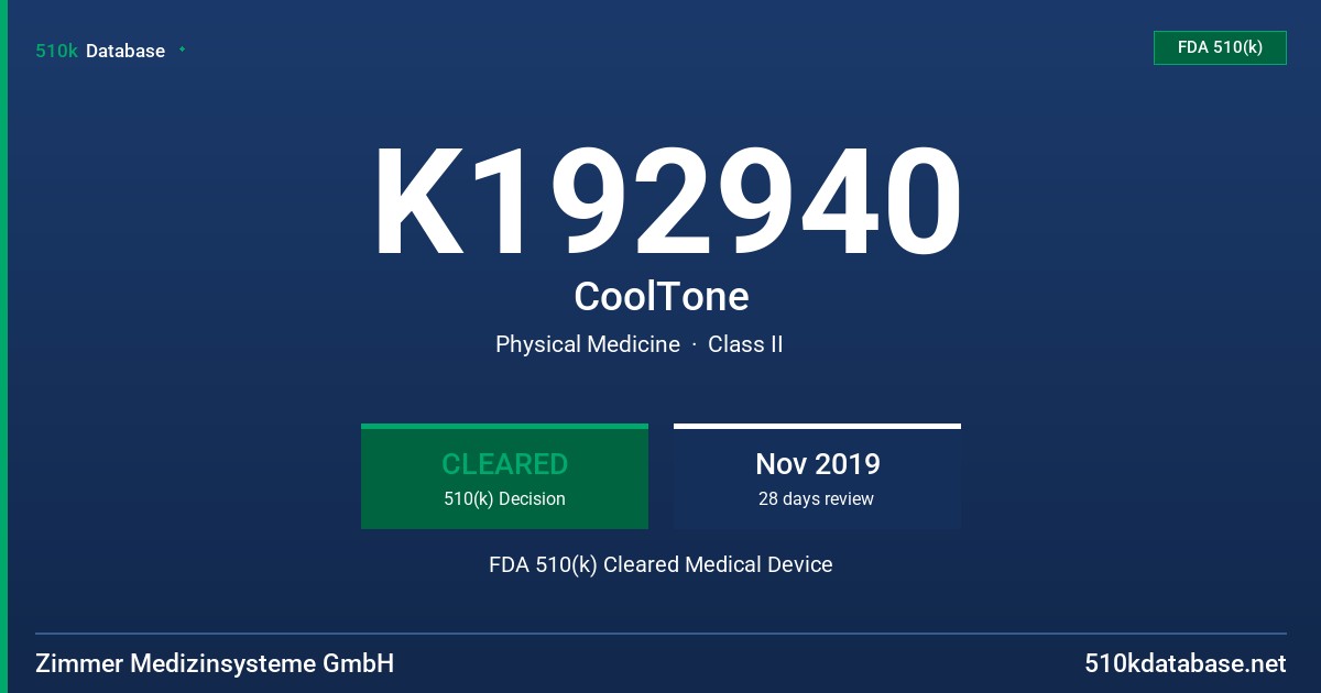 K192940 CoolTone FDA 510(k) Cleared Medical Device