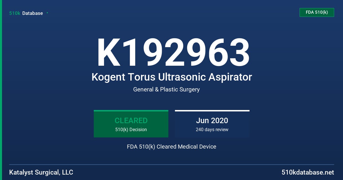 K192963 Kogent Torus Ultrasonic Aspirator FDA 510(k) Cleared Medical Device