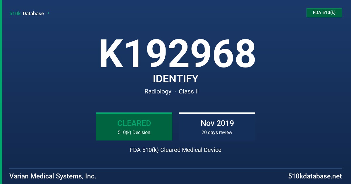 K192968 IDENTIFY FDA 510(k) Cleared Medical Device