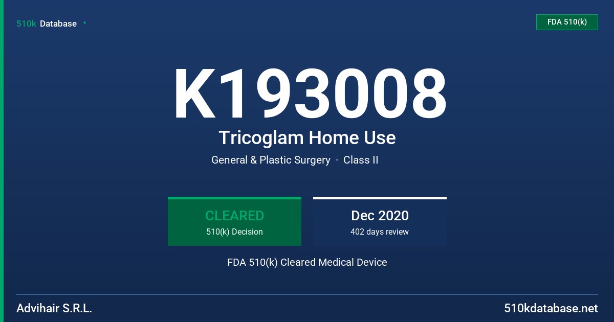 K193008 Tricoglam Home Use FDA 510(k) Cleared Medical Device