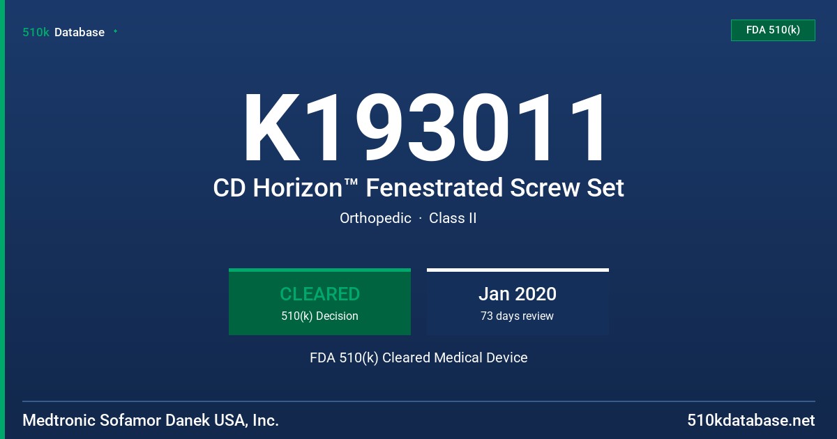 K193011 CD Horizon™ Fenestrated Screw Set FDA 510(k) Cleared Medical Device