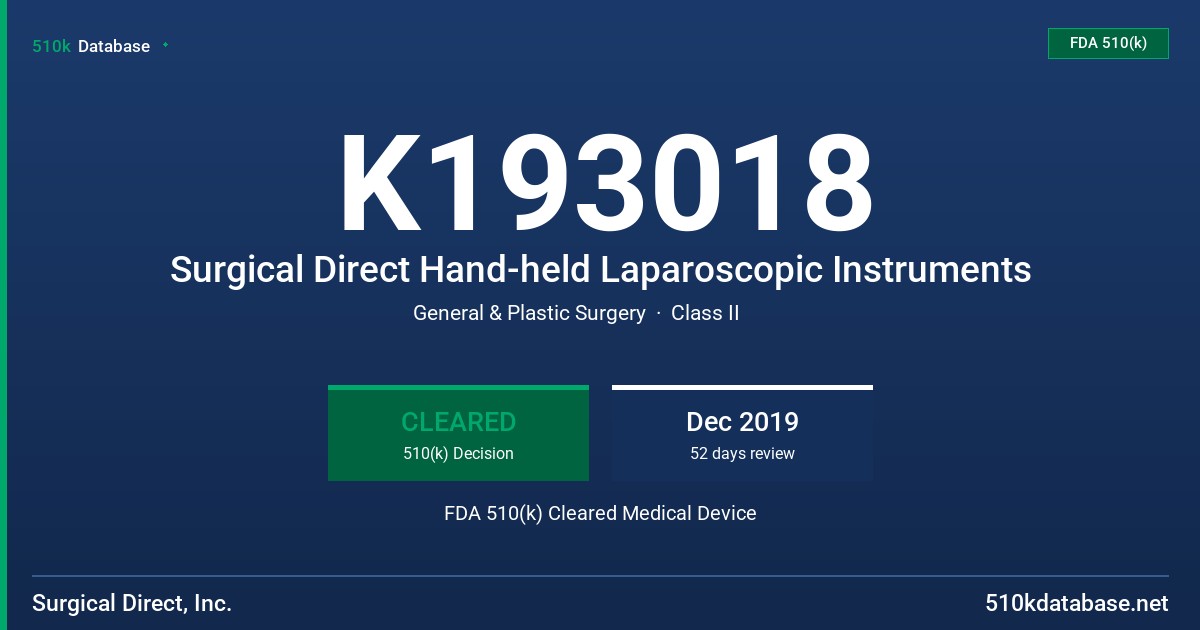 K193018 Surgical Direct Hand-held Laparoscopic Instruments FDA 510(k) Cleared Medical Device
