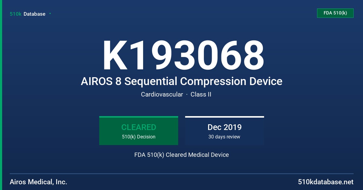K193068 AIROS 8 Sequential Compression Device FDA 510(k) Cleared Medical Device