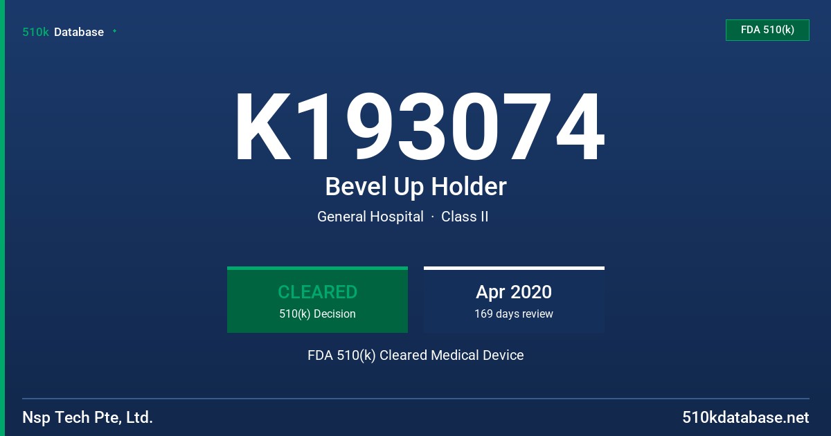 K193074 Bevel Up Holder FDA 510(k) Cleared Medical Device