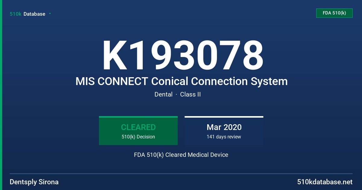 K193078 MIS CONNECT Conical Connection System FDA 510(k) Cleared Medical Device