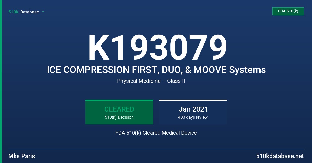 K193079 ICE COMPRESSION FIRST, DUO, & MOOVE Systems FDA 510(k) Cleared Medical Device