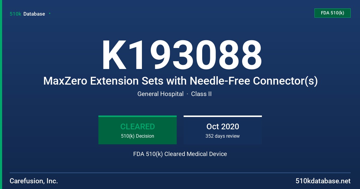 K193088 MaxZero Extension Sets with Needle-Free Connector(s) FDA 510(k) Cleared Medical Device