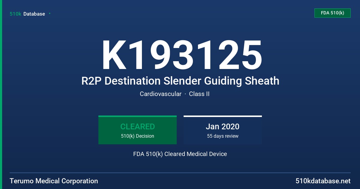K193125 R2P Destination Slender Guiding Sheath FDA 510(k) Cleared Medical Device