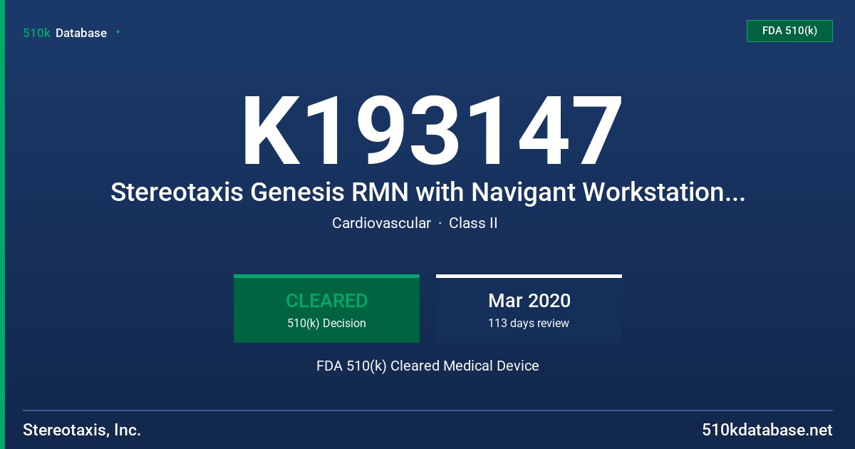 K193147 Stereotaxis Genesis RMN with Navigant Workstation (NWS) and Cardiodrive System FDA 510(k) Cleared Medical Device