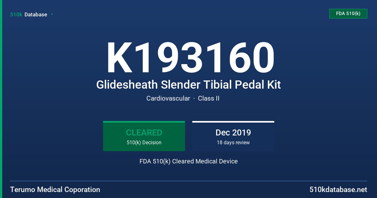 K193160 Glidesheath Slender Tibial Pedal Kit FDA 510(k) Cleared Medical Device