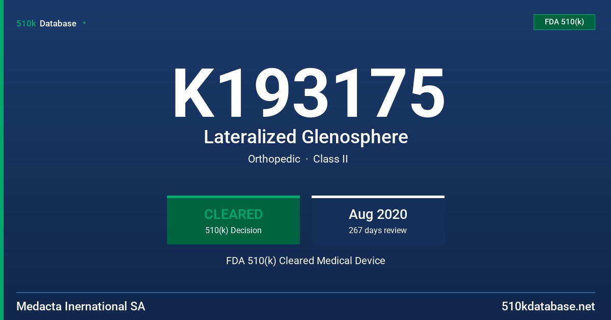 K193175 Lateralized Glenosphere FDA 510(k) Cleared Medical Device