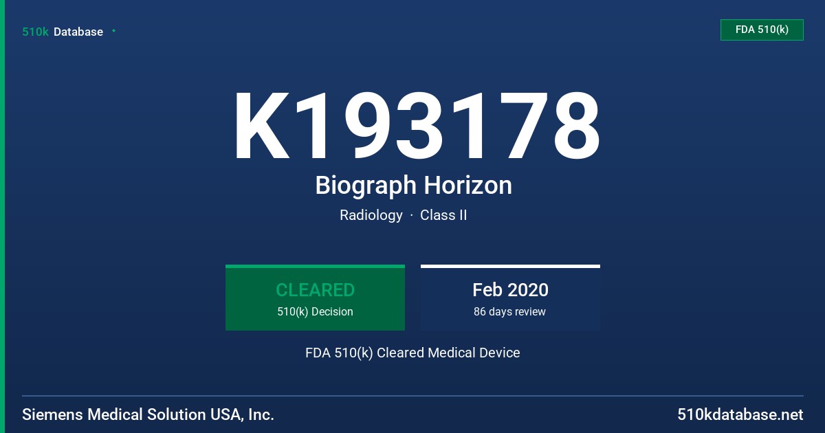 K193178 Biograph Horizon FDA 510(k) Cleared Medical Device