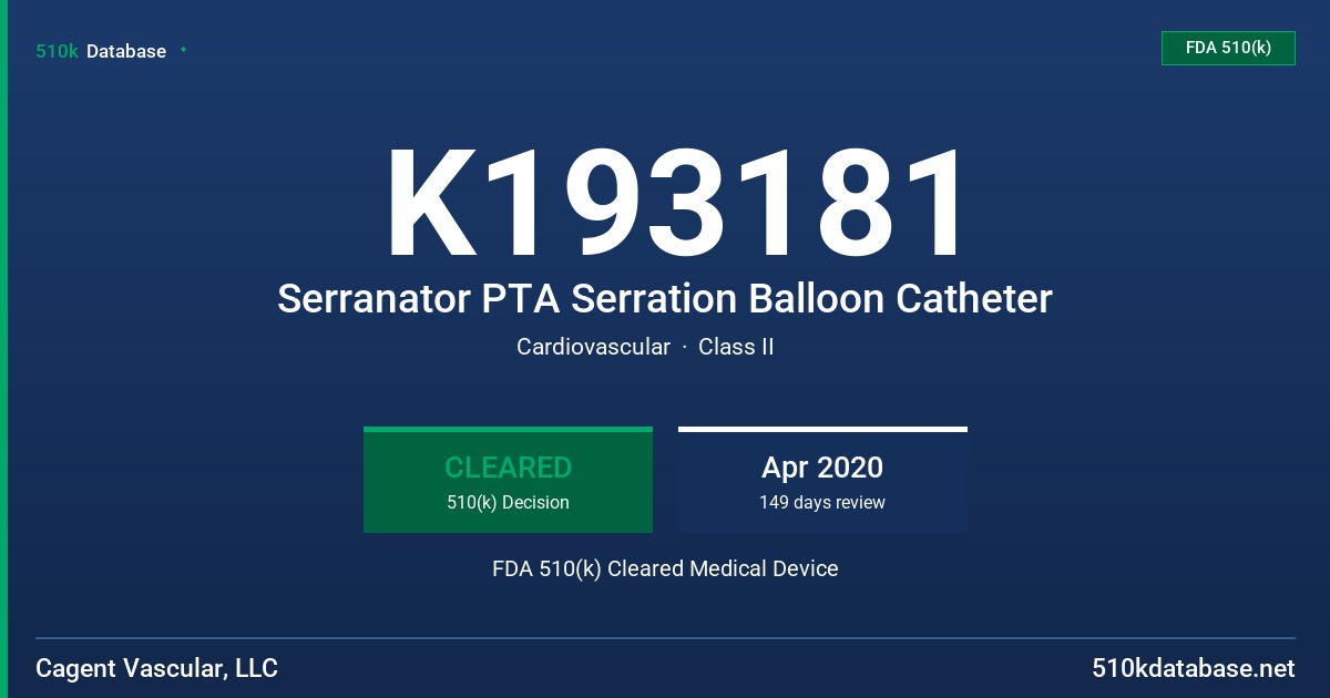 K193181 Serranator PTA Serration Balloon Catheter FDA 510(k) Cleared Medical Device