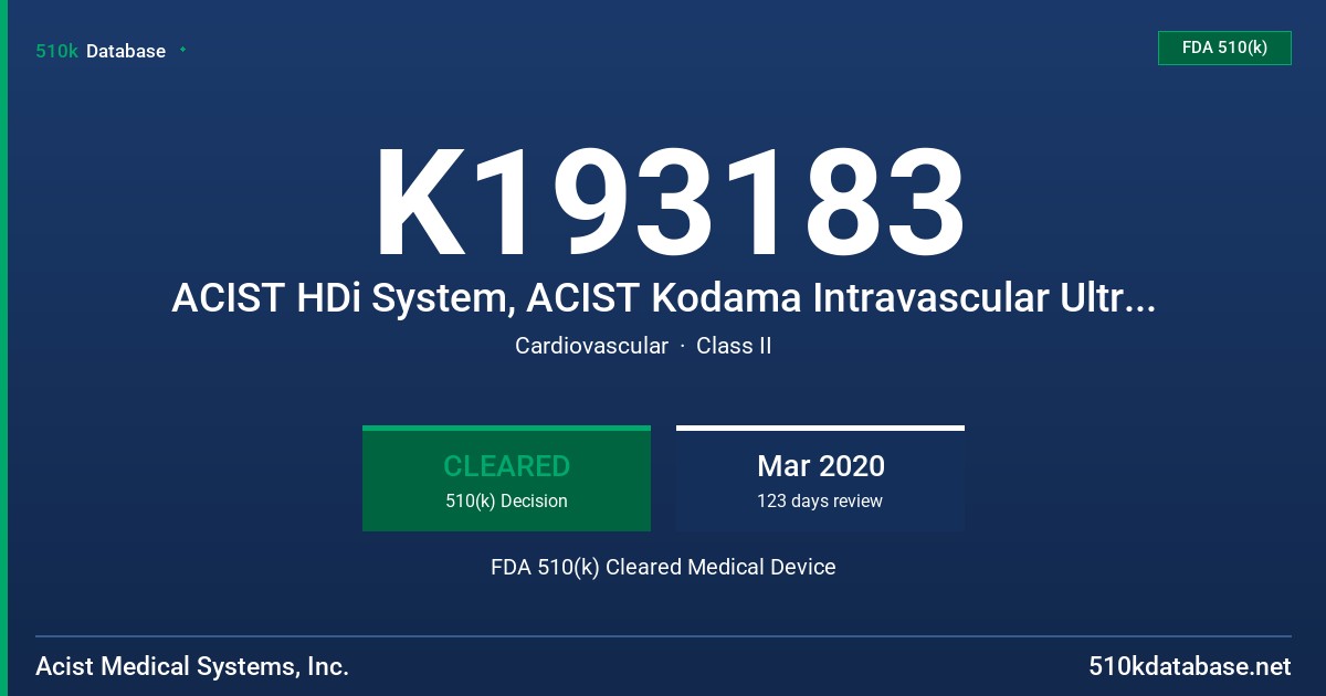 K193183 ACIST HDi System, ACIST Kodama Intravascular Ultrasound Catheter FDA 510(k) Cleared Medical Device