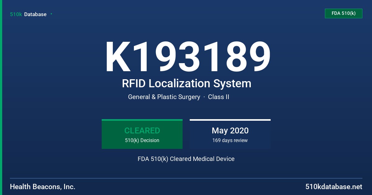 K193189 RFID Localization System FDA 510(k) Cleared Medical Device