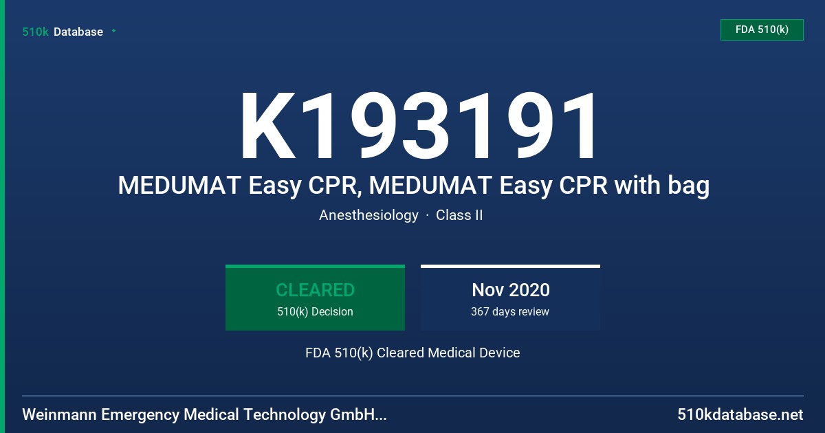 K193191 MEDUMAT Easy CPR, MEDUMAT Easy CPR with bag FDA 510(k) Cleared Medical Device