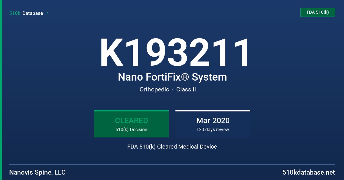 K193211 Nano FortiFix® System FDA 510(k) Cleared Medical Device