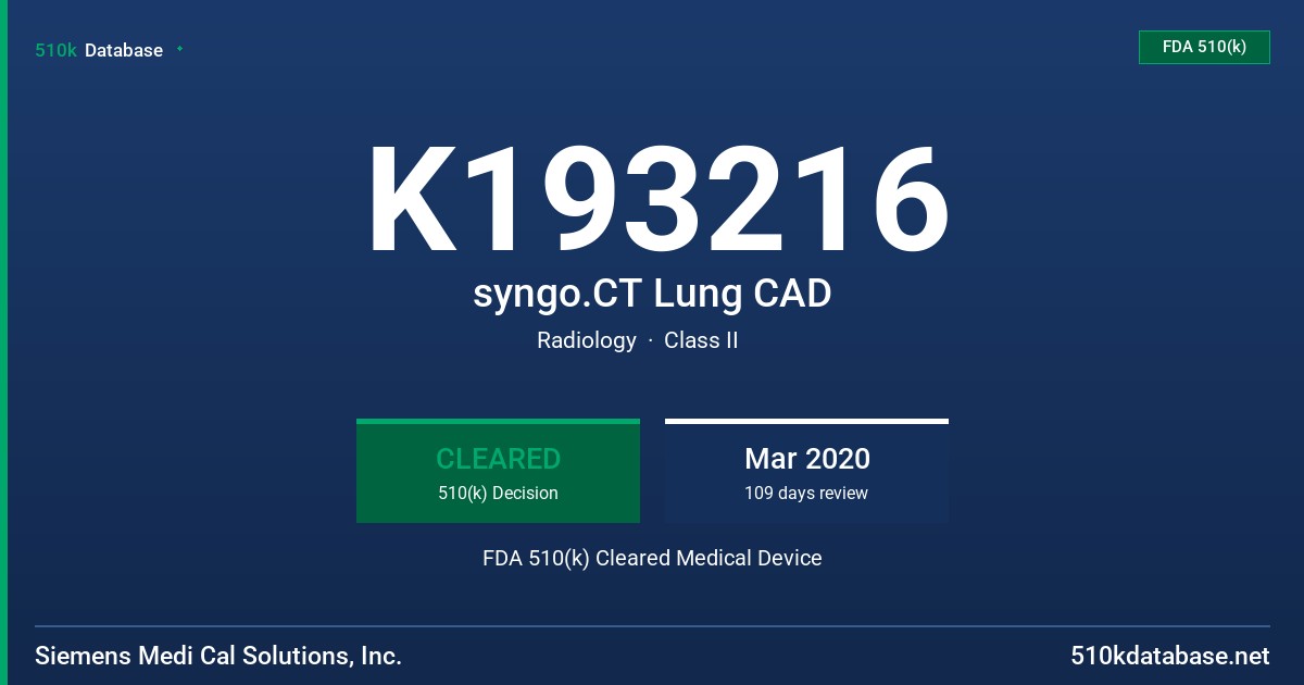 K193216 syngo.CT Lung CAD FDA 510(k) Cleared Medical Device