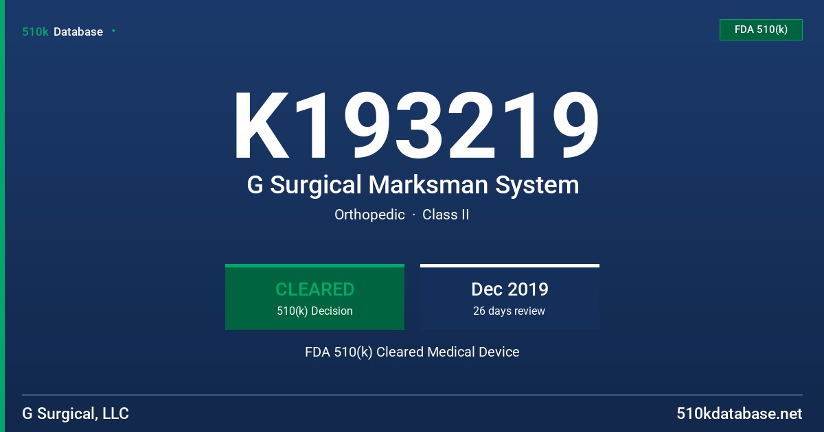 K193219 G Surgical Marksman System FDA 510(k) Cleared Medical Device