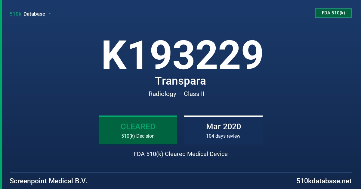 K193229 Transpara FDA 510(k) Cleared Medical Device