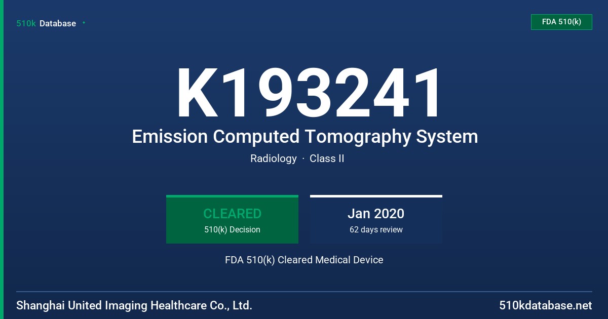 K193241 Emission Computed Tomography System FDA 510(k) Cleared Medical Device