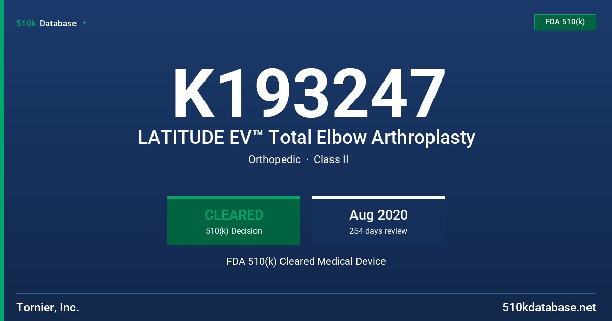 K193247 LATITUDE EV™ Total Elbow Arthroplasty FDA 510(k) Cleared Medical Device