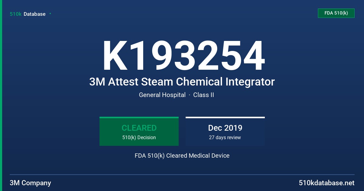 K193254 3M Attest Steam Chemical Integrator FDA 510(k) Cleared Medical Device
