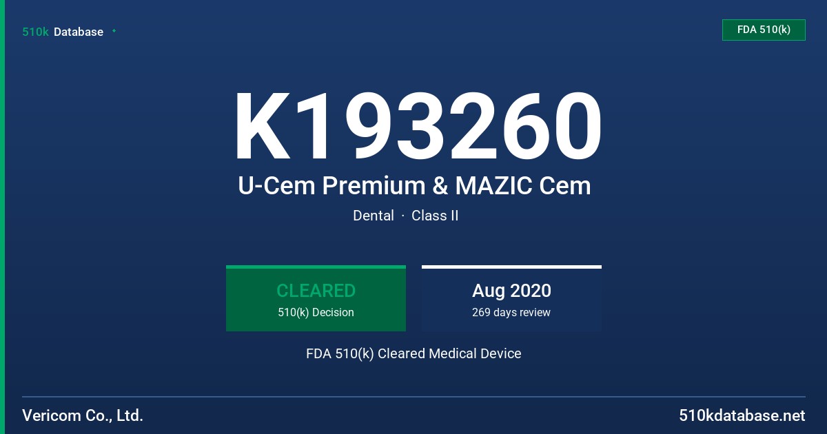 K193260 U-Cem Premium & MAZIC Cem FDA 510(k) Cleared Medical Device