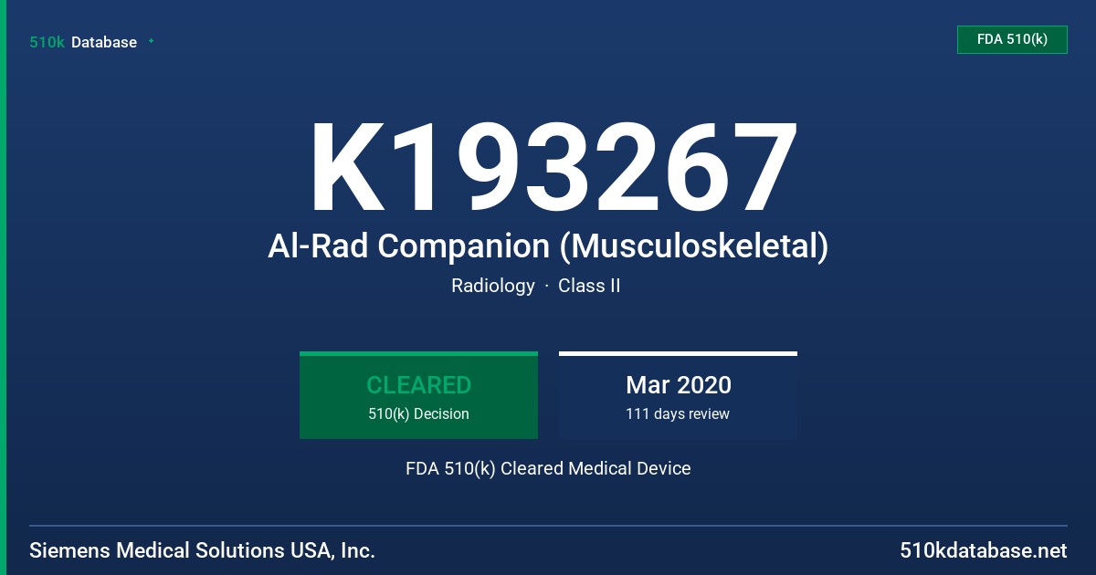 K193267 Al-Rad Companion (Musculoskeletal) FDA 510(k) Cleared Medical Device