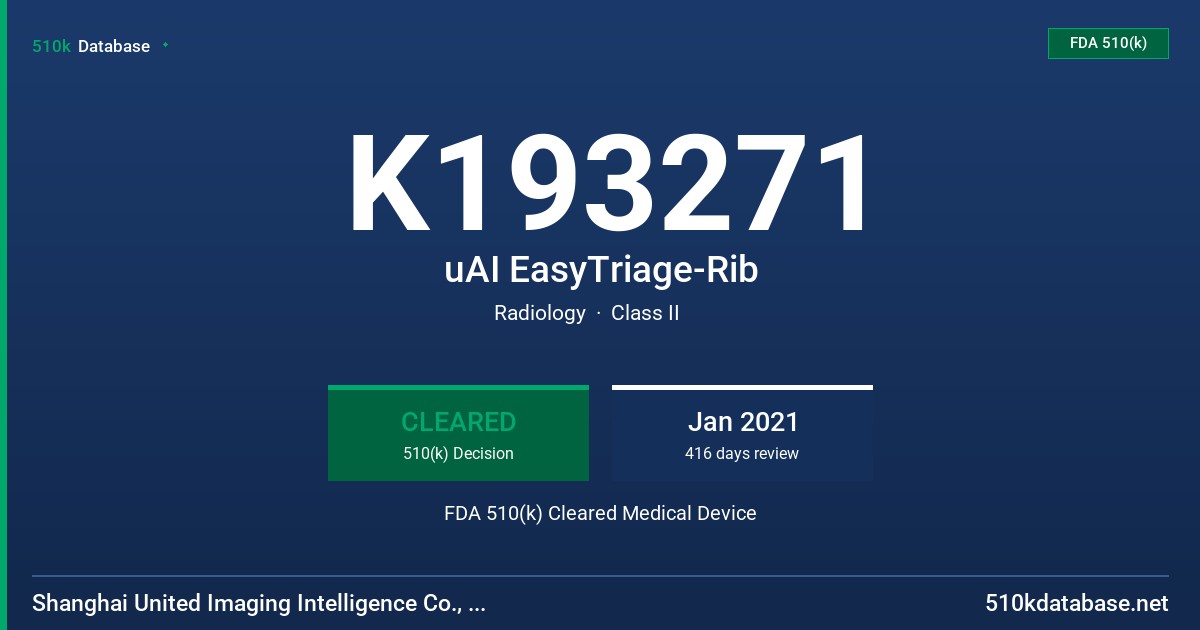 K193271 uAI EasyTriage-Rib FDA 510(k) Cleared Medical Device