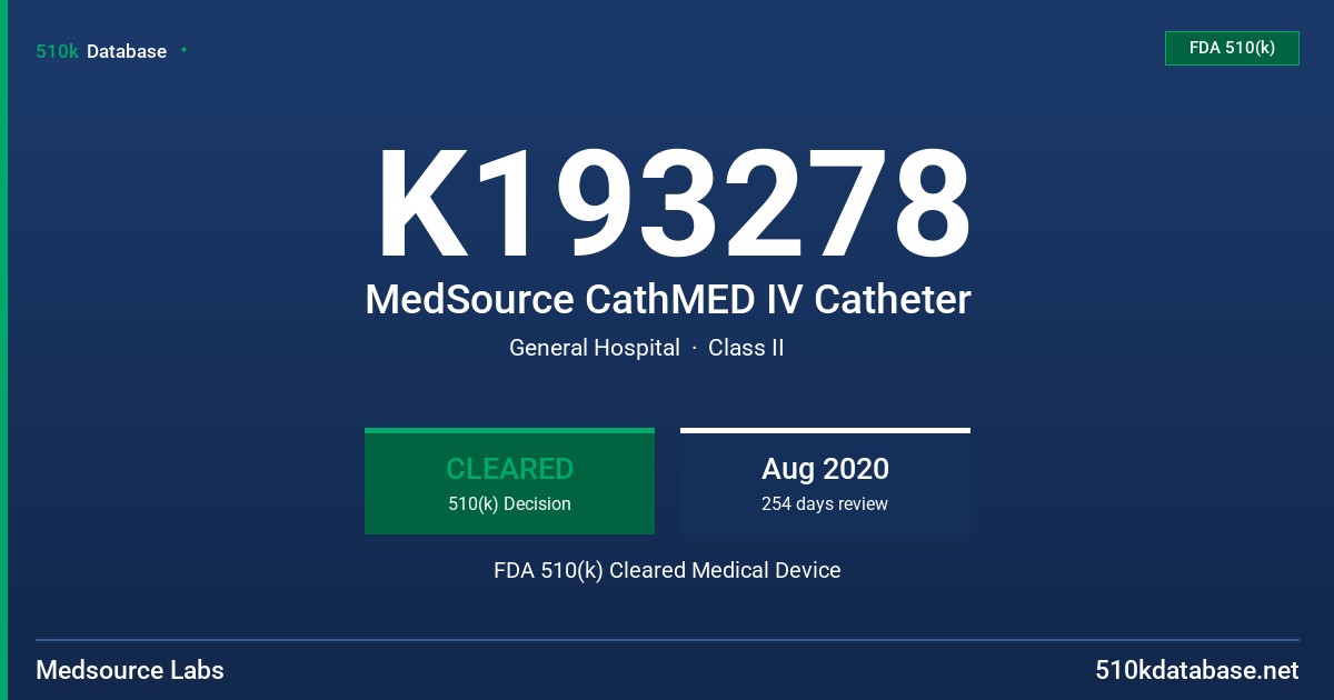 K193278 MedSource CathMED IV Catheter FDA 510(k) Cleared Medical Device