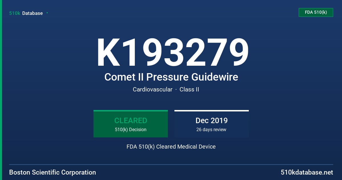 K193279 Comet II Pressure Guidewire FDA 510(k) Cleared Medical Device