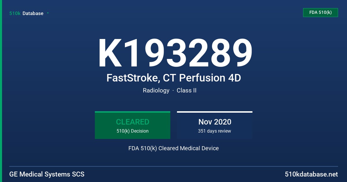K193289 FastStroke, CT Perfusion 4D FDA 510(k) Cleared Medical Device