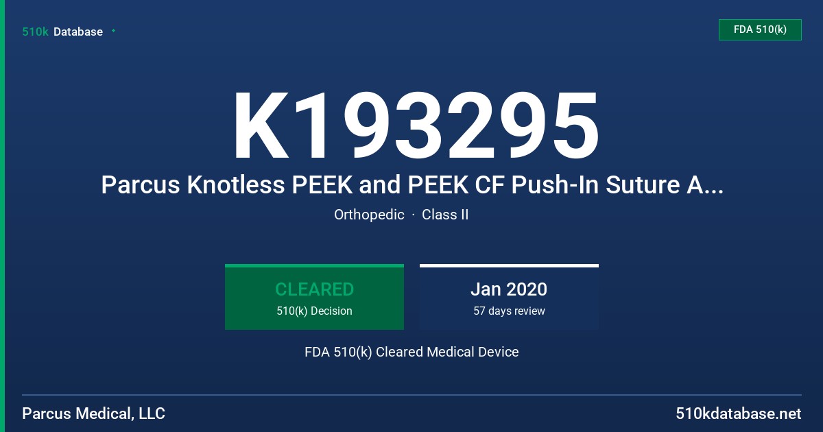 K193295 Parcus Knotless PEEK and PEEK CF Push-In Suture Anchor FDA 510(k) Cleared Medical Device