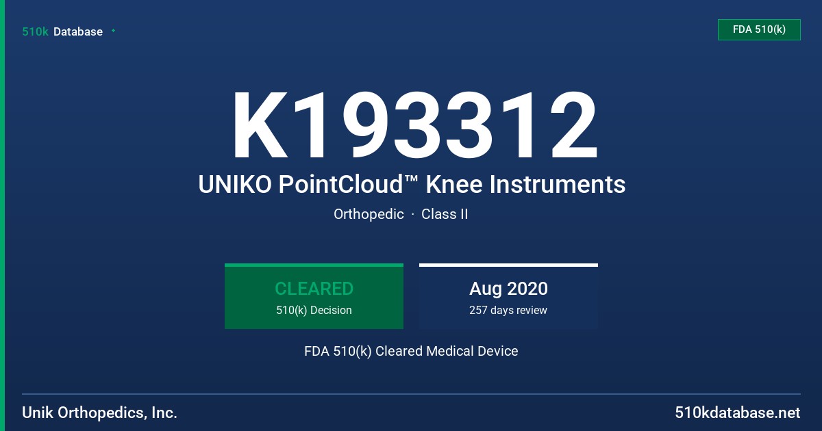 K193312 UNIKO PointCloud™ Knee Instruments FDA 510(k) Cleared Medical Device