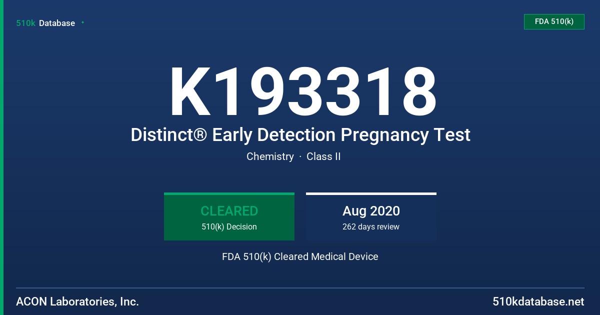 K193318 Distinct® Early Detection Pregnancy Test FDA 510(k) Cleared Medical Device