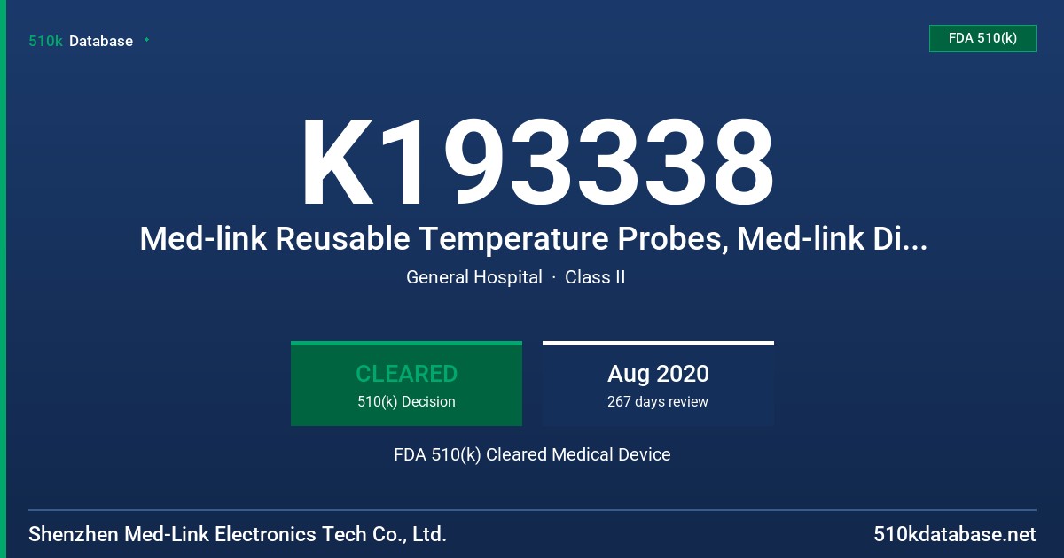 K193338 Med-link Reusable Temperature Probes, Med-link Disposable Temperature Probes FDA 510(k) Cleared Medical Device