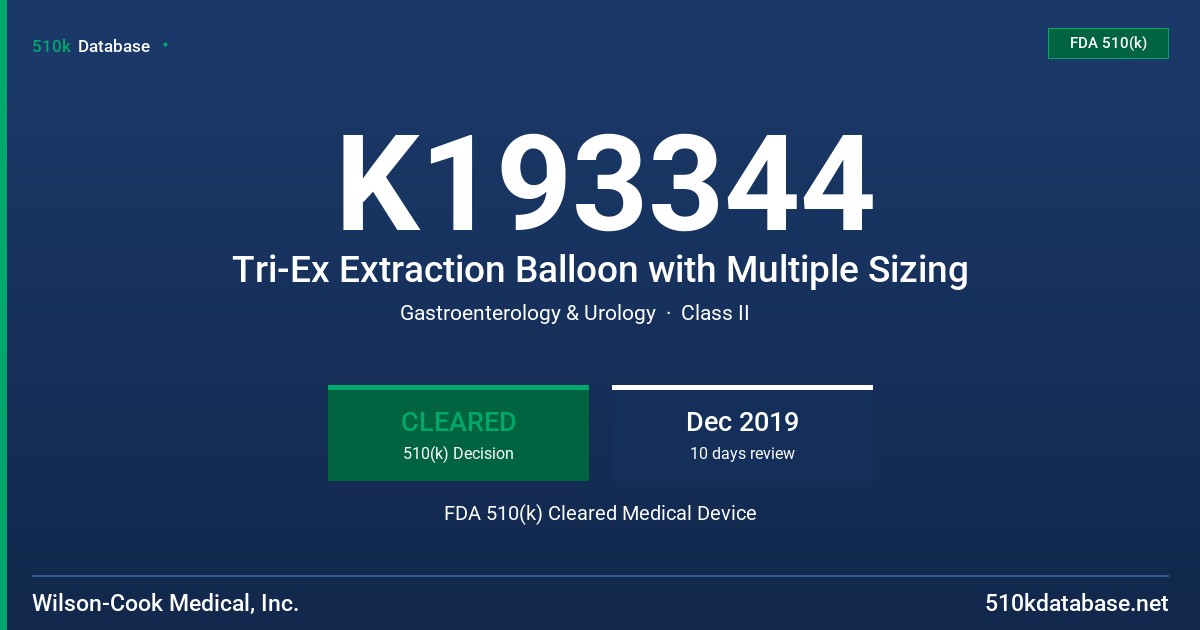 K193344 Tri-Ex Extraction Balloon with Multiple Sizing FDA 510(k) Cleared Medical Device