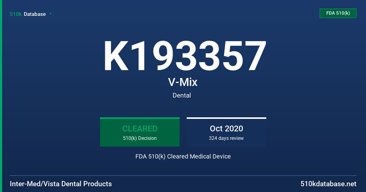 K193357 V-Mix FDA 510(k) Cleared Medical Device
