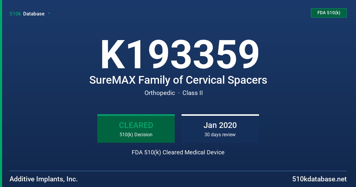 K193359 SureMAX Family of Cervical Spacers FDA 510(k) Cleared Medical Device