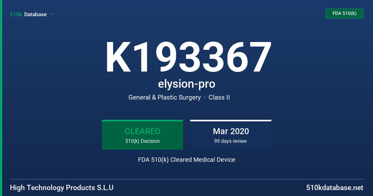 K193367 elysion-pro FDA 510(k) Cleared Medical Device