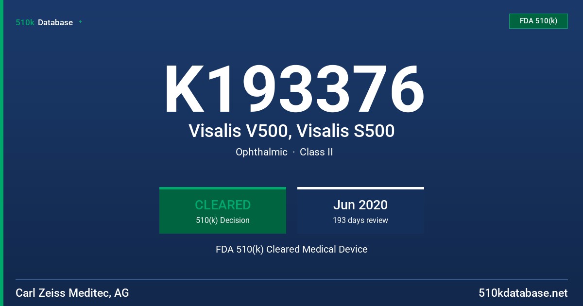 K193376 Visalis V500, Visalis S500 FDA 510(k) Cleared Medical Device