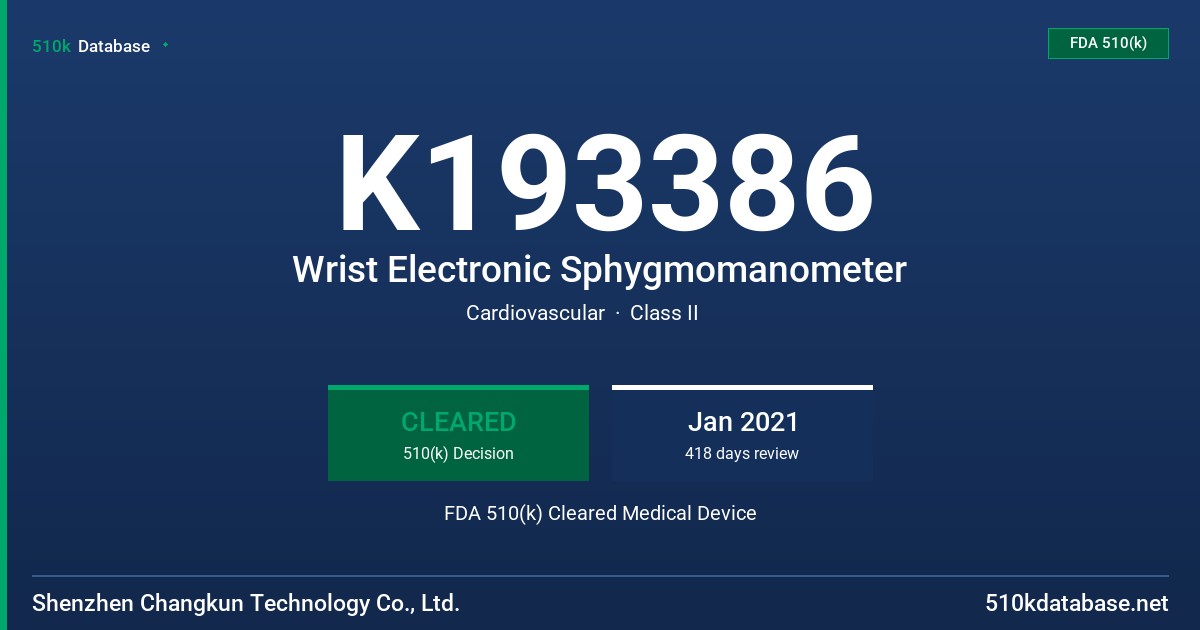 K193386 Wrist Electronic Sphygmomanometer FDA 510(k) Cleared Medical Device