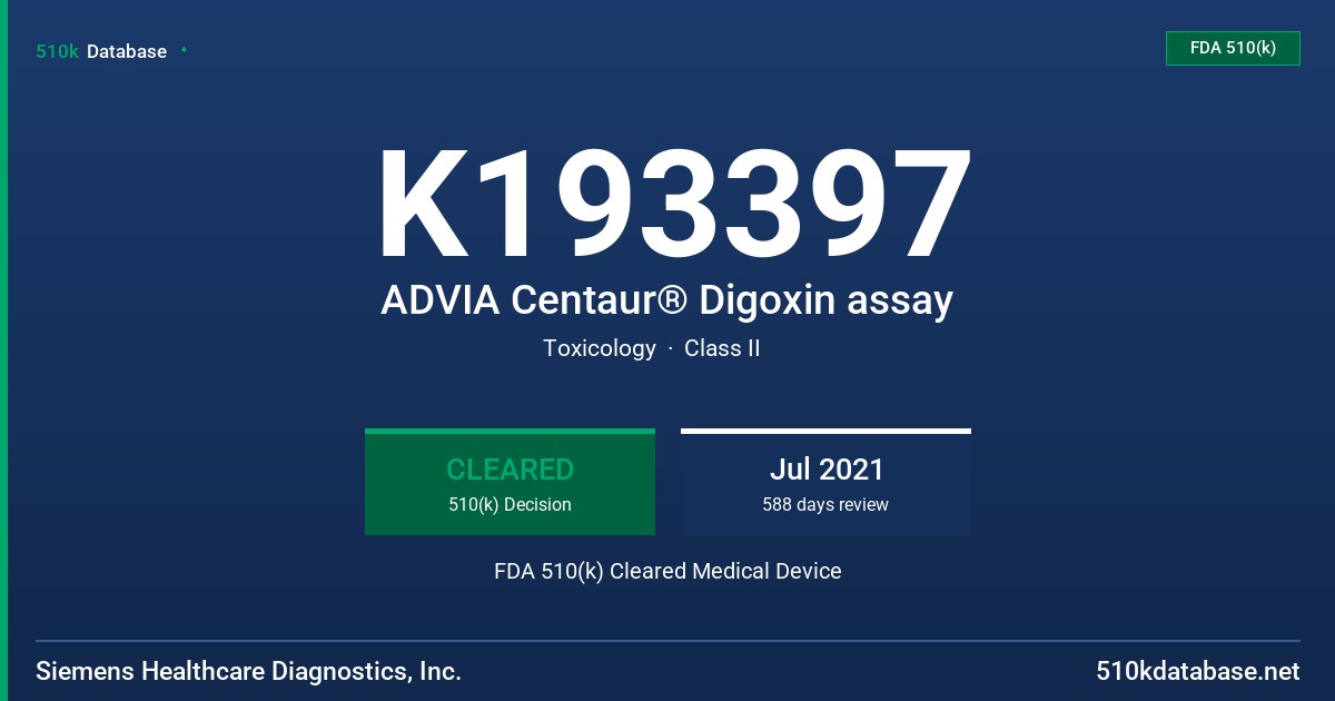 K193397 ADVIA Centaur® Digoxin assay FDA 510(k) Cleared Medical Device