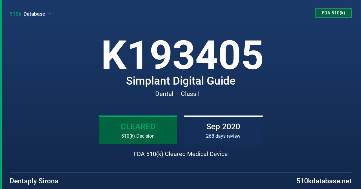 K193405 Simplant Digital Guide FDA 510(k) Cleared Medical Device