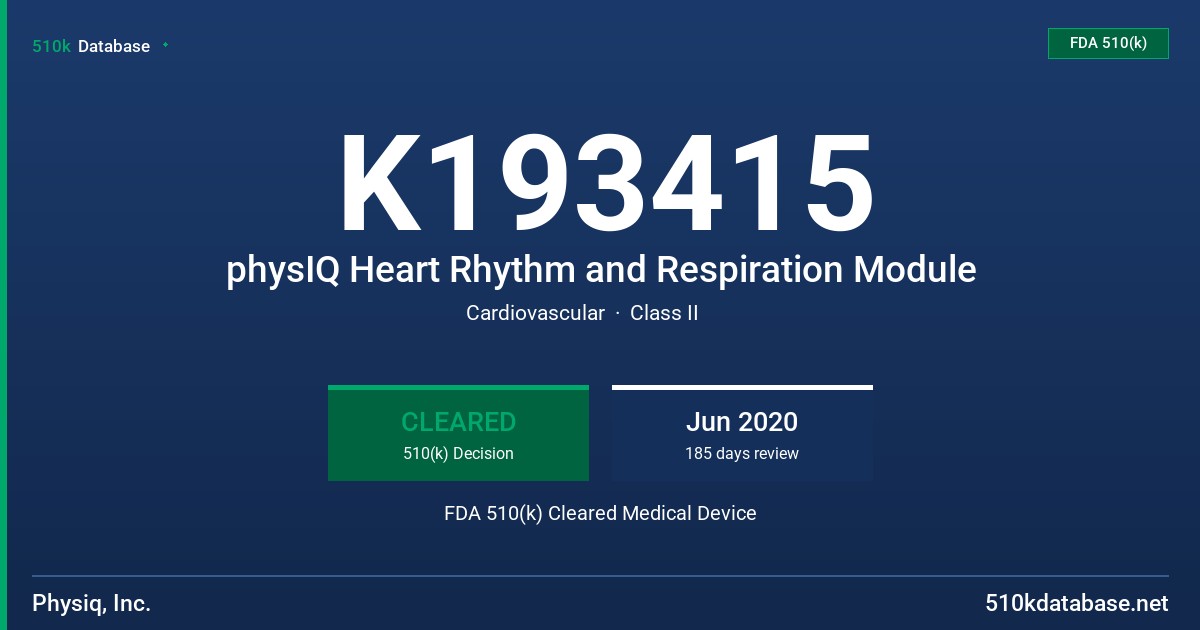 K193415 physIQ Heart Rhythm and Respiration Module FDA 510(k) Cleared Medical Device